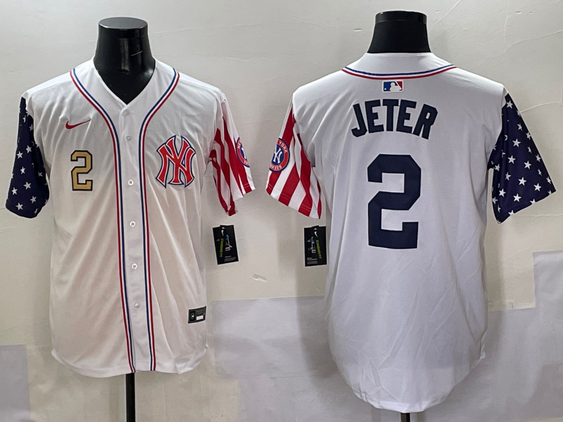 Men 2025  MLB New York Yankees #2 Jeter white jersey style 9
